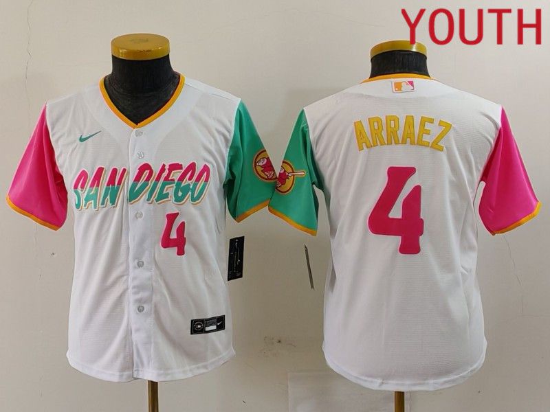 Youth San Diego Padres #4 Arraez White City Edition Nike 2024 MLB Jersey style 4